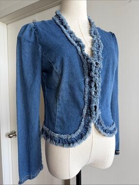 XOXO Light Blue 🩵 Frayed Ruffle 💙 Denim Jacket